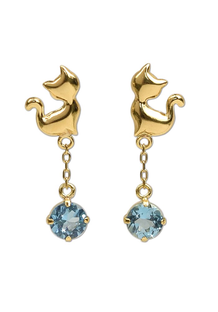 Amazon.co.jp: [四葉のクローバー] 18金 ネコ ピアス ブルー